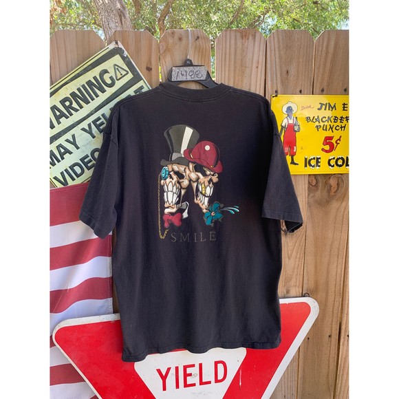 Vintage 90s Smile Rich Skulls Rap T-shirt Size XL By Bullhead - Picture 1 of 6